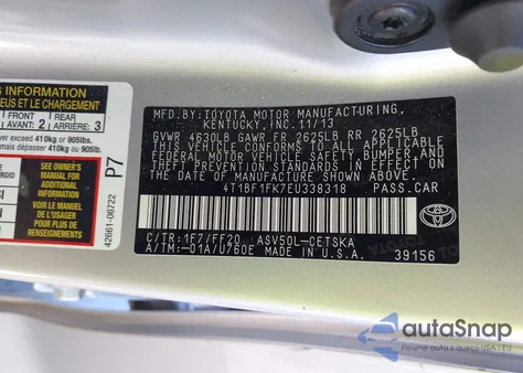 2014 Toyota Camry Se from USA, damaged, VIN 4T1BF1FK7EU338318
